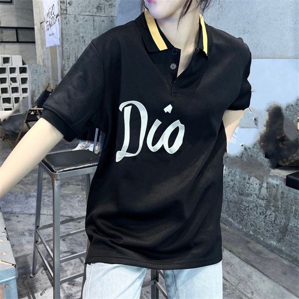 

family spring new lovers' thread lapel t-shirt men's women's 80% off factory wholesale, White