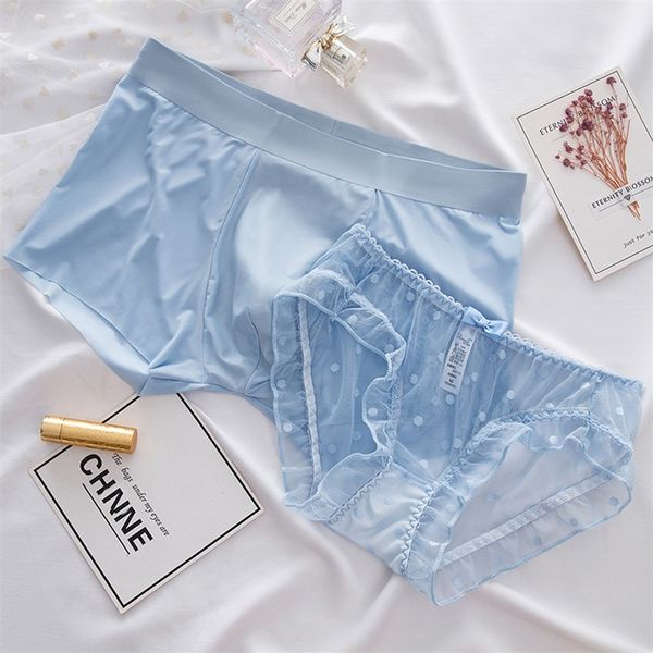 

couple panties lace cotton cozy lingerie female underwear men pants 220426, Black;pink
