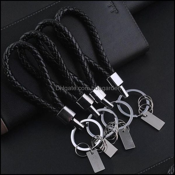 

keychains fashion accessories sier plated zinc alloy black woven leather custom gift key chain ring drop delivery 2021 dhtx1, Silver