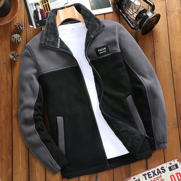 

sfabl fashion patchwork fleece jacket coat men winter parkas thick warm overcoat autumn male outerwear 4xl 220727, Black;brown