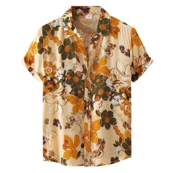 Camisas casuais masculinas camiseta gráfica masculino masculino havai impressão floral manga curta colar colarinho fino preto mock pescoço trabalha com menmen's
