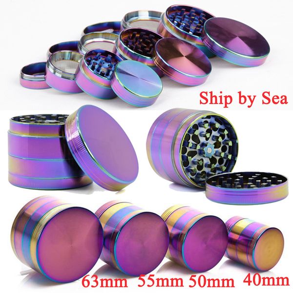 Acessórios para fumantes para ervas de diâmetro de tamanho total 40mm 50mm 55mm 63mm 4 partes de liga de zinco Material a laser de cor roxa Tabacco Ship by Sea