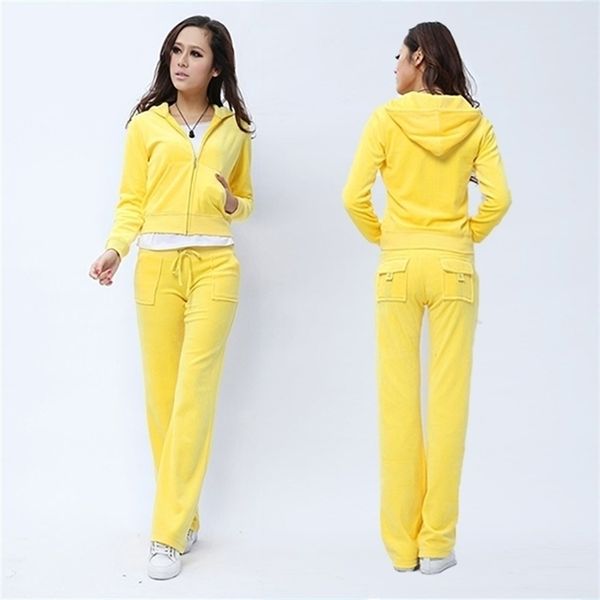 Bahar/Sonbahar Kadınlar Marka Kadife Kumaş Trailtsits Velor Suit Kadınlar Takım Takım Hoodies ve Pantolon Şişman Kardeş Spor Giyim LJ201130