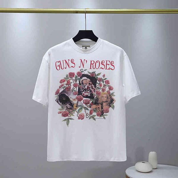 

men's t-shirts gaojiechao brand gun flower vintage loose casual short sleeve men's and women's t-shirt 240g d08j, White;black
