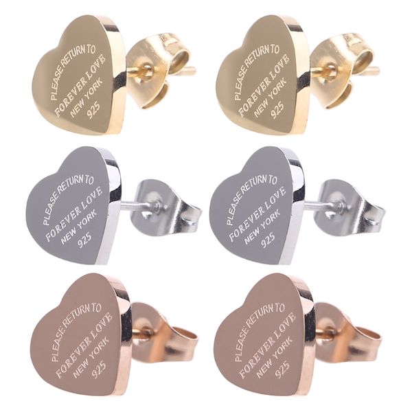 

classic style women lover heart studs titanium steel earrings printed wedding party gifts wholesale, Golden;silver