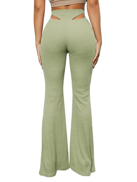 

sxy cut out waist flare leg pants p6yk#, Black;white