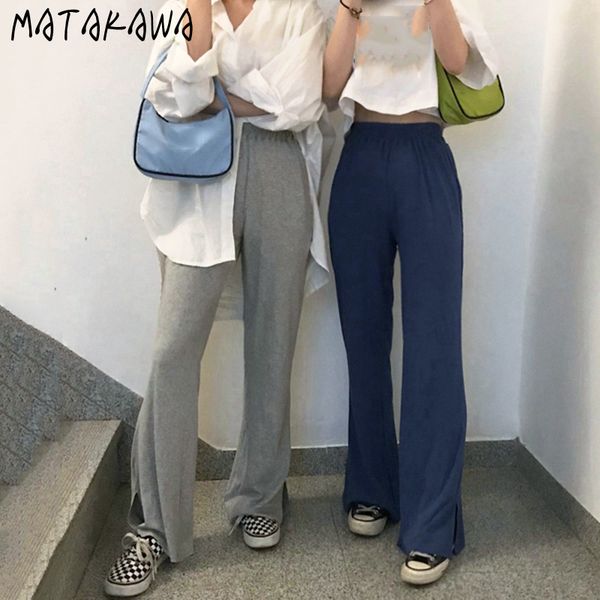 

wild candycolored highwaisted pants women long pits split wide legs mopping casual trousers 210506, Black;white