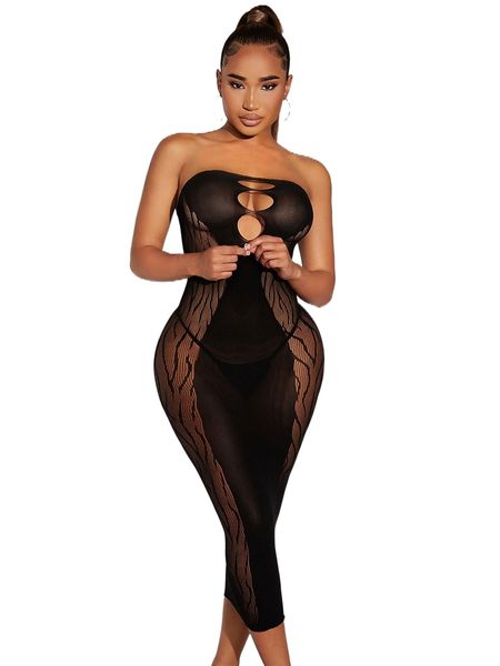 

mesh cut out bandeau bodycon dress without liner c0ul#, Black;red