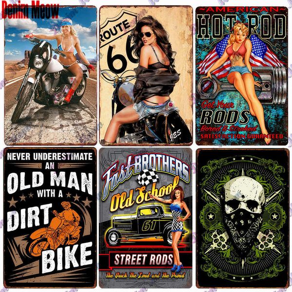 

vintage motorcycle metal tin sign classic pin-up girl motor vehicle wall plates retro metal signs club bar garage decor