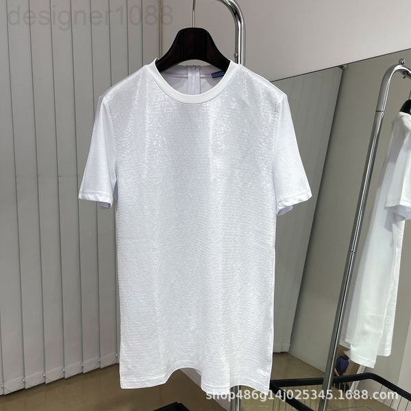 

women's t-shirt designer [correct version]new p heavy industry sequin short sleeve embroidered chest letter bead white t-shirt 46ec