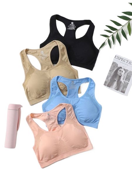 

4 pack seamless racerback sports bra u9ae#, Gray