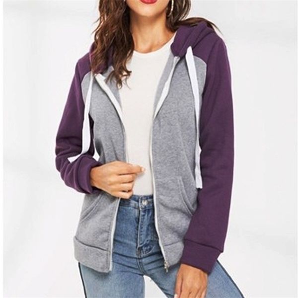 

autumn and winter large size women's longsleeved hooded sweatshirt casual drawstring color hooded jacket t200311, Black