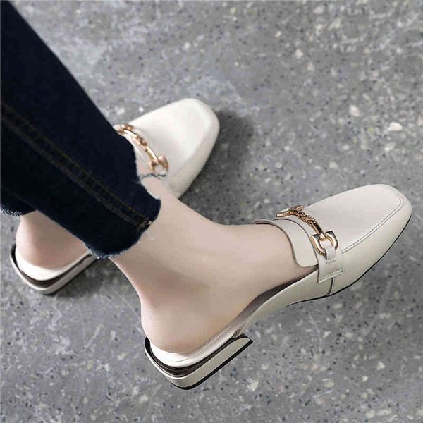 

designer shoes flat slippers women's half bag non slip outer wear summer low heel square head lazy one foot cool extra large 41 42, Black