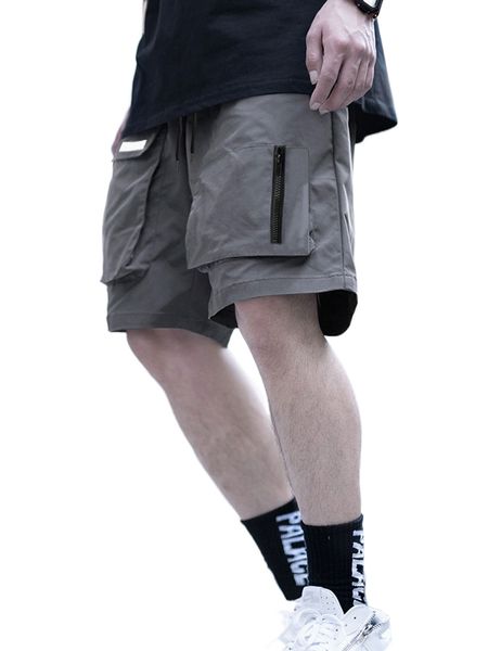 

men flap pocket drawstring waist shorts z76w#, White;black