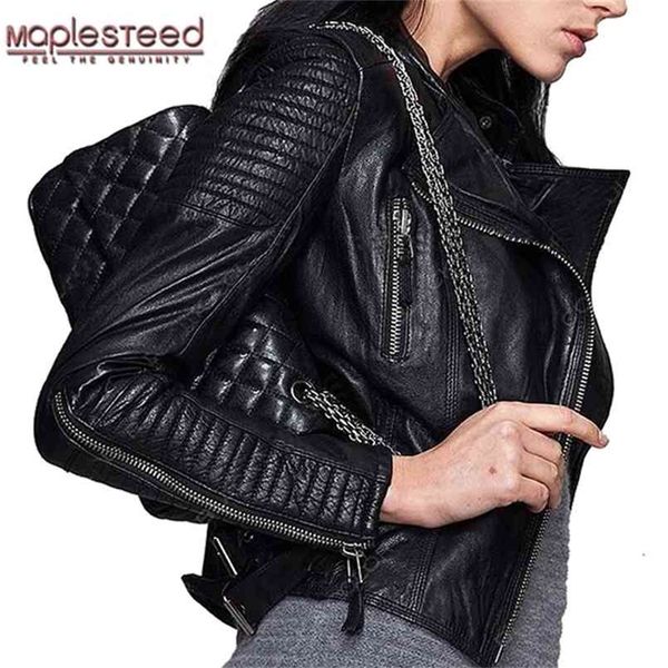 MAPLESTEED Echte Lederjacke Frauen Lederjacke Schaffell Schwarz Soft Slim Fit Punk Bomber Weibliche Ledermantel Herbst M049 210908