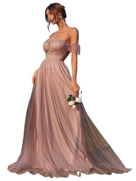 

missord off shoulder floor length mesh dress n2a0#, Black;gray