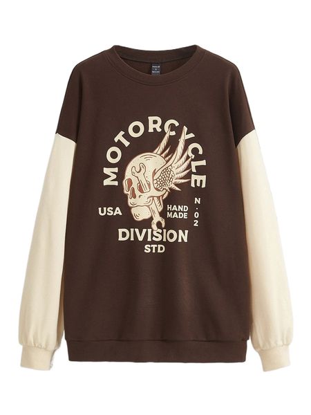 

x folluther letter & halloween print colorblock sweatshirt n27s#, Black