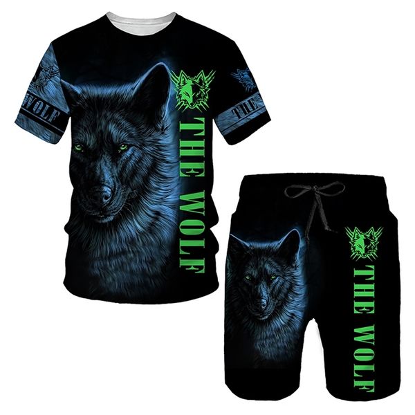 Wolf 3D Impresso camiseta shorts Terno masculino de verão feminino casual de manga curta Tops homens conjuntos de trajes de moda masculino 220621