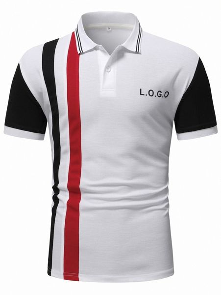 

men letter graphic striped trim color block polo shirt n43t#, White;black