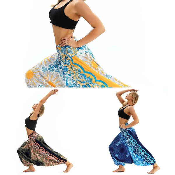 

y yoga outfits women pant indian loose comfy soft harem trousers blend bohemia multicolor geometric print wide leg pants  220429, White;red
