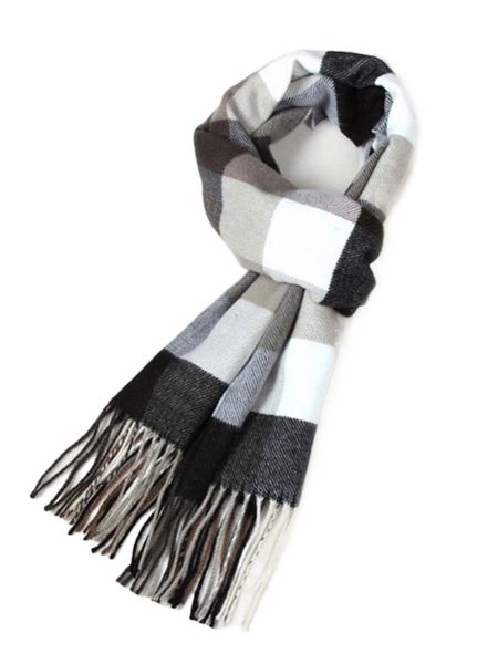 

men fringe hem plaid scarf d61b#, Black;white