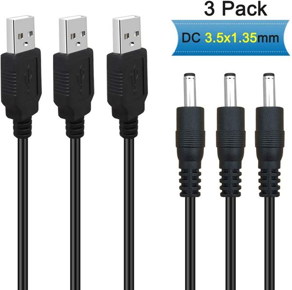 3Pack 3FT 5V Cavo di ricarica Cavo di alimentazione CAVO USB a DC Connettore adattatore jack cilindrico da 3,5 mm x 1,35 mm