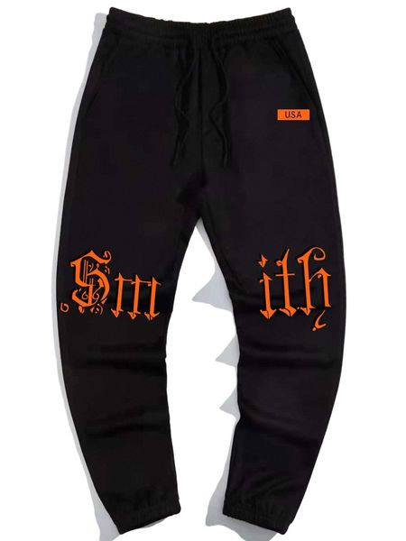 

extended sizes men letter graphic drawstring waist sweatpants j5zm#, Black