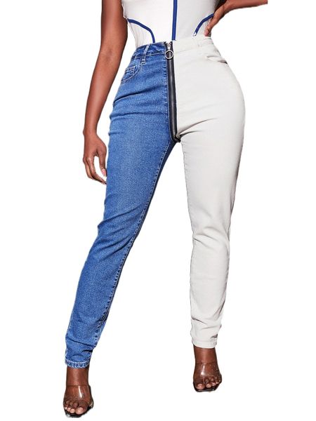 

sxy two tone o-ring zipper fly mom jeans h8yz#, Blue