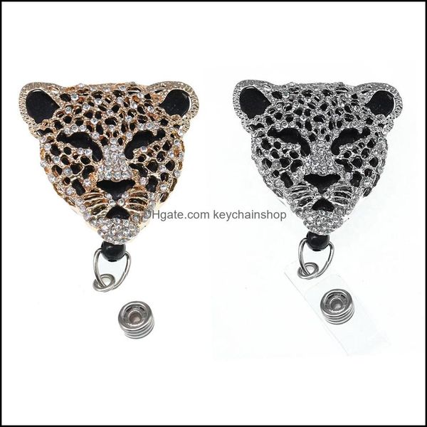 

key rings jewelry new arrival fashion rhinestone crystal animal tigers leopards id badge reel name card holder for men decoration drop deliv, Slivery;golden