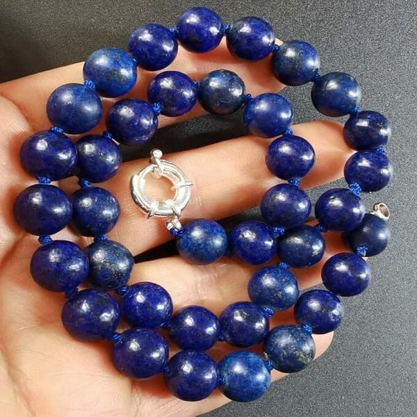 Collana blu Lapis Lazuli rotonda rotonda liscia da 12 mm gemma perle annodata 18 