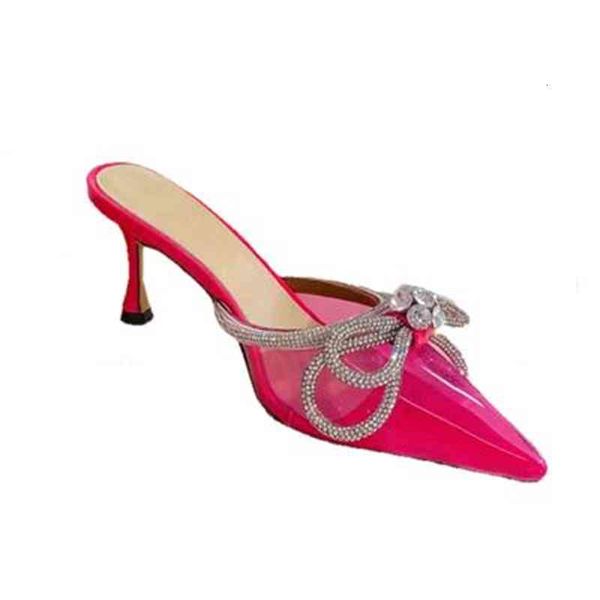 

dress shoes spring summer woman crystal shoes party lady high heels brand designer bow tie pvc transparent sandals mules, Black