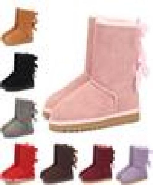

2020 r kids boots australian snow winter boots bailey bow children girl boy triple black pink khaki ankle booties 2135