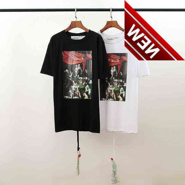 

clothes t shirts 50%discount religious trendy off style lavagio oil painting arrstyle round neck couple short sleeve t-shirt factory direct, White;black