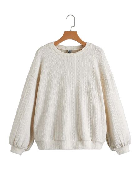 

drop shoulder solid textured sweatshirt e9v1#, Black