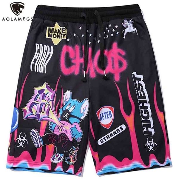 

aolamegs shorts men hip hop cartoon colorful graffiti print casual shorts high street summer bermuda knee-length sweatpants men 210330, White;black