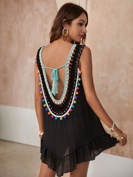 

ruffle hem fringe crochet cover up y3hn#, White;black