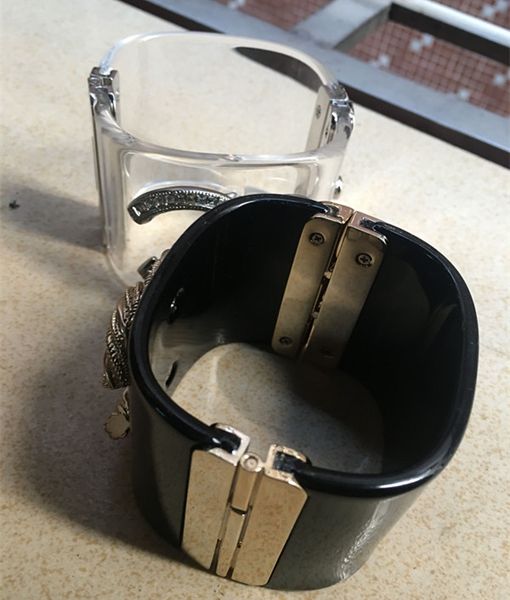 

wide brand gold color fashion bangle jewelry for women big width cuff bracelet fashion resin famous brand letter name cuff bangle, Black