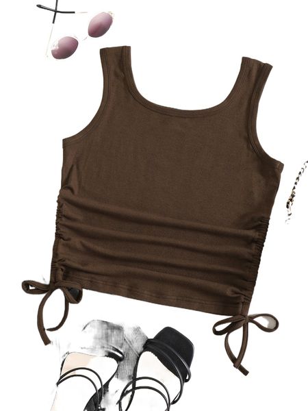 

drawstring side crop tank d4p2#, White