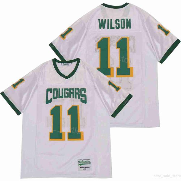

movie football high school cougars collegiate 11 russell wilson jersey uniform all stitched hip hop for sport fans college breathable team c, Black