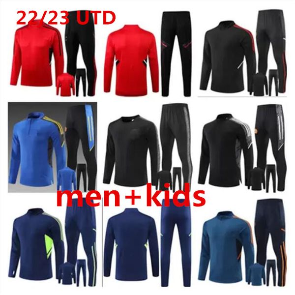 

2022 2023 sancho soccer taining suit bruno fernandes man utd rashford football tracksuit men kids kit sets elanga varane fred maguire jacket, Black