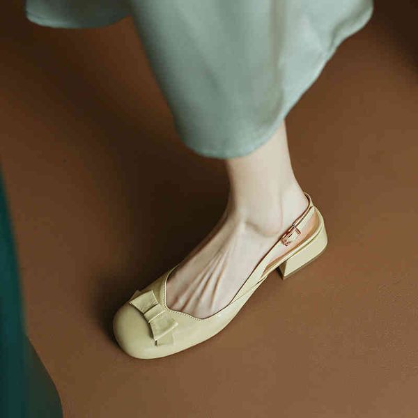 

sandals french ~ baotou sandals summer fairy style one line buckle elegant bow middle thick heel t5p7, Black