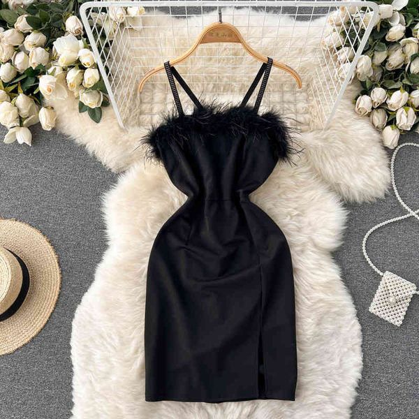

casual dresses 2022 summer style design sense of niche celebrities slim fit hip wrap dress small black dress foreign suspender skirt b69z, Black;gray