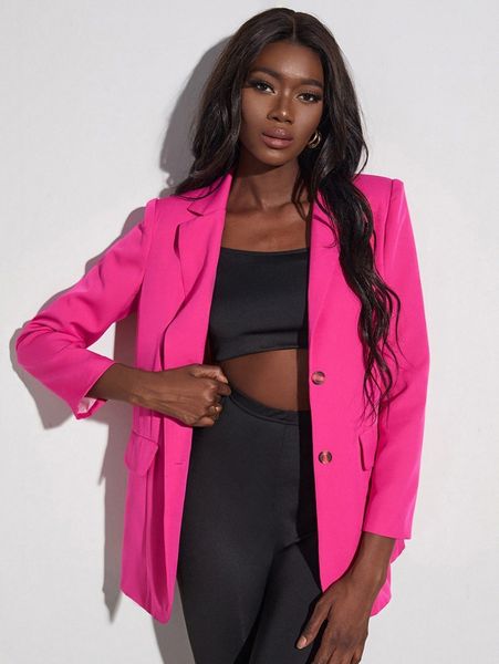 

neon pink button front blazer d14u#, White