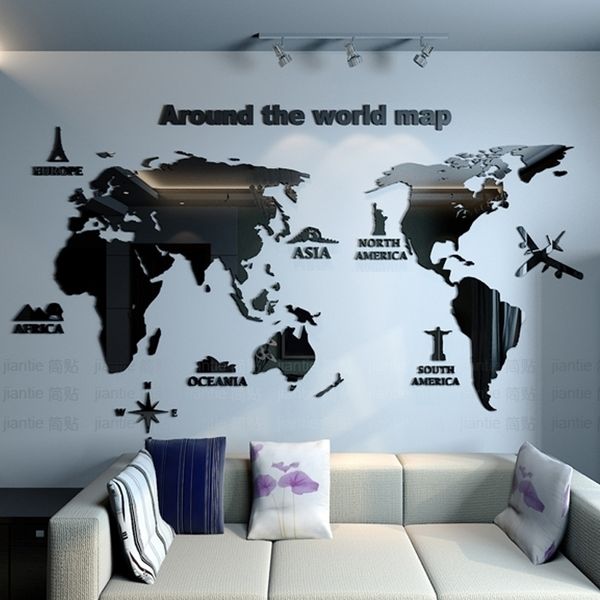 Chegada mapa mundial mapa acrílico Espelho de espelho criativo Escritório doméstico Diy Arte Decoração de parede Decoração do quarto da sala Y200103 Ação da cama