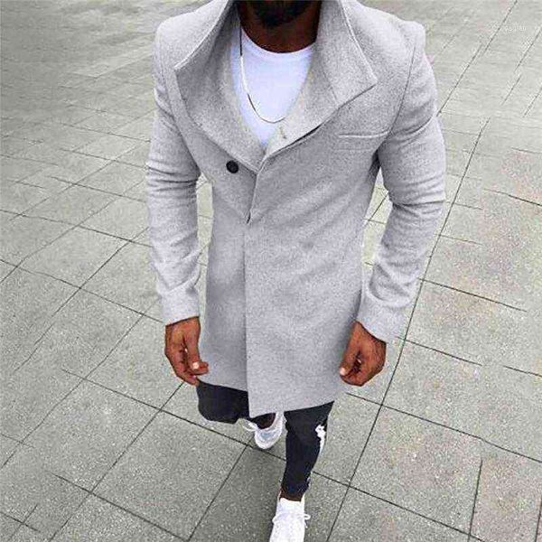 

men's wool & blends nice autumn coat men long trench fashion mens button solid color sleeved windbreaker t220810, Black