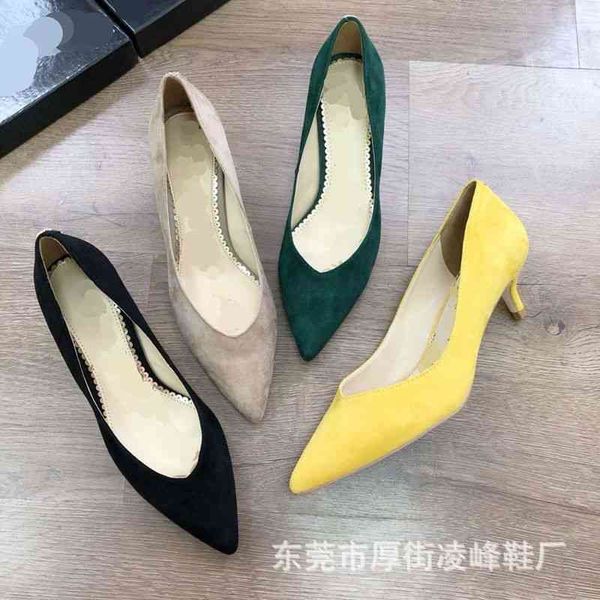 

sandals 5cm thin heel kitten heel shoes spring and summer v-mouth shallow mouth pointed shoes comfortable middle leather women's, Black