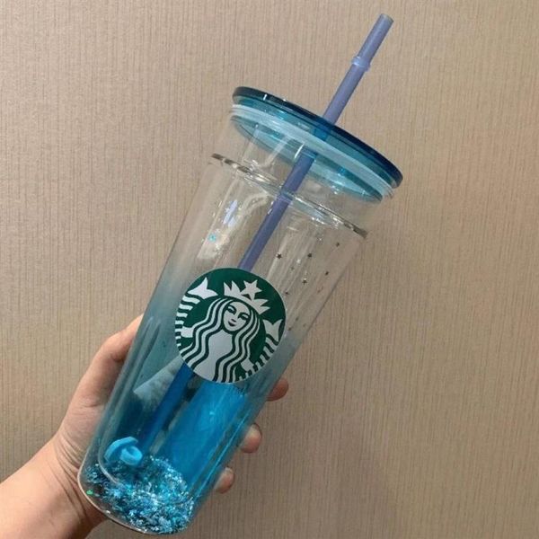 

2021 starbucks mugs large capacity glass accompanying cup with straw309l