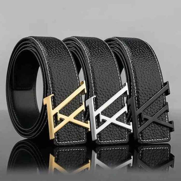 

2022 fashion leather new lychee xl smooth buckle letter casual perforated belts luxury digner brand, Black;brown
