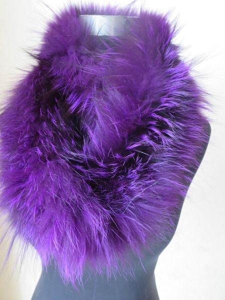 

100% real fox fur long scarf warm neckerchief hand-woven fluffy soft purple, Blue;gray