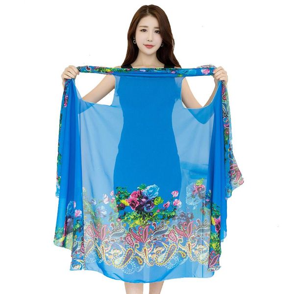 

magic silk scarf women shawls and wraps summer beach sunscreen pashmina womens multifunction fashion scarves, Blue;gray